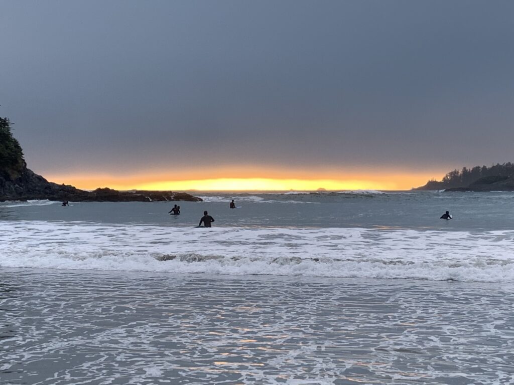 winter surf at sunset