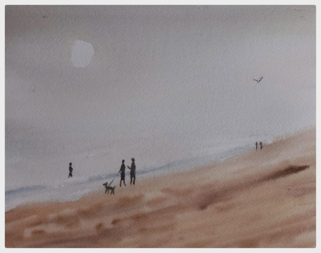 Foggy Beach Painting by Doug Rutherford
